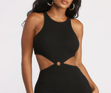 Lovefery Sleeveless Cut Out O-Ring Ribbed Mini Dress