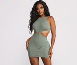 Lovefery Sleeveless Cut Out O-Ring Ribbed Mini Dress