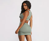 Lovefery Sleeveless Cut Out O-Ring Ribbed Mini Dress