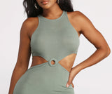 Lovefery Sleeveless Cut Out O-Ring Ribbed Mini Dress