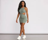 Lovefery Sleeveless Cut Out O-Ring Ribbed Mini Dress