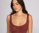 Lovefery Sleeveless Shaggy Knit Mini Dress