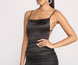 Lovefery Sleek Fashionista Satin Ruched Mini Dress