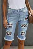 lovefery Leopard Ripped Denim Shorts