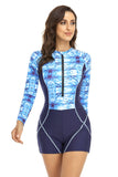 Surf Print Long Sleeve One Piece Swimsuit