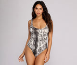 Lovefery Snake Print Scoop Neck Bodysuit