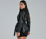 Sleek Trends Faux Leather Tie-Waist Shacket