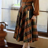 Lovefery Plaid Wool Vintage-Academia Skirt