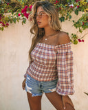 Stockholm Cotton Plaid Off The Shoulder Top