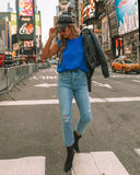 Times Square Padded Shoulder Blouse - Royal Blue