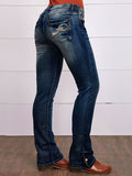 lovefery Button Side Split Embroidery Patch Pocket Bootcut Jeans