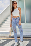 lovefery All-match Ripped Straight-leg Jeans