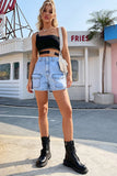 lovefery Pocket High Waist Denim Straight Shorts