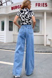 lovefery Large Pocket High-Waisted Straight-Leg Jeans