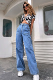 lovefery Large Pocket High-Waisted Straight-Leg Jeans