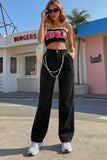 lovefery Loose High Waist Chain Straight Trousers