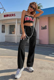 lovefery Loose High Waist Chain Straight Trousers