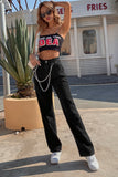 lovefery Loose High Waist Chain Straight Trousers