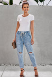 lovefery High-Waisted Tie Straight-Leg Ripped Jeans