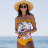 lovefery Flower Print Halter Neck Tummy Control Tankini Set