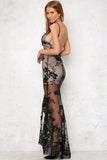 Lovefery Deep V-Neck Glitter Beach Sequin Lace Dress