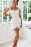 Lovefery Boho Lace Ruffle Mini Beach Dress