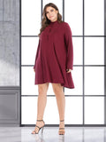 Round Neck Loose Casual Solid Color Long Sleeve Dress