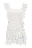 Lovefery Boho Lace Ruffle Mini Beach Dress