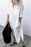 Solid Split Joint Turndown Collar Shirt Dresses