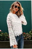 White Floral Lace Long Sleeve Blouse Top