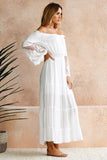 Lovefery Three-Quarter Sleeve Floor-Length Pleated Off Shoulder Expansion Women's Dress