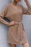 Solid Split Joint V Neck A Line Dresses