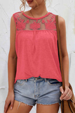 Lovefery Solid Lace Mesh O Neck T-Shirts