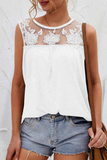 Lovefery Solid Lace Mesh O Neck T-Shirts