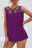 Lovefery Solid Lace Mesh O Neck T-Shirts