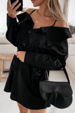 Solid Buckle With Belt Off the Shoulder Irregular Dress Dresses