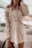 Solid Buckle With Belt Off the Shoulder Irregular Dress Dresses