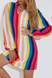 Striped Split Joint V Neck A Line Dresses