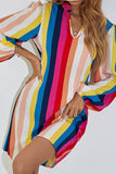 Striped Split Joint V Neck A Line Dresses