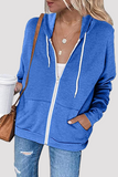 Solid Split Joint Pocket Hooded Collar Tops