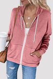 Solid Split Joint Pocket Hooded Collar Tops