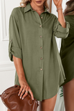 Solid Buckle Turndown Collar Shirt Dress