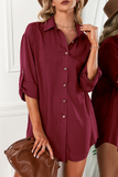 Solid Buckle Turndown Collar Shirt Dress