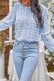 Solid Lace Split Joint O Neck Tops