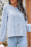 Solid Lace Split Joint O Neck Tops