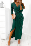 Solid Slit Fold V Neck Evening Dress Dresses