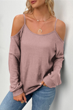 Solid Hollowed Out Draw String O Neck Tops