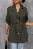 Solid Draw String Buttons Turn-back Collar Outerwear