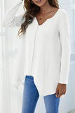 Solid Split Joint Asymmetrical V Neck Tops