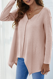 Solid Split Joint Asymmetrical V Neck Tops